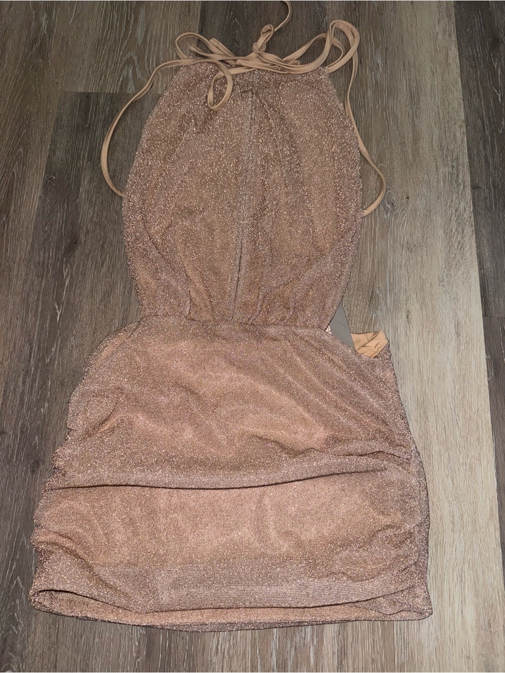 Missguided+ Rose Gold Sparkle Halter Mini Dress